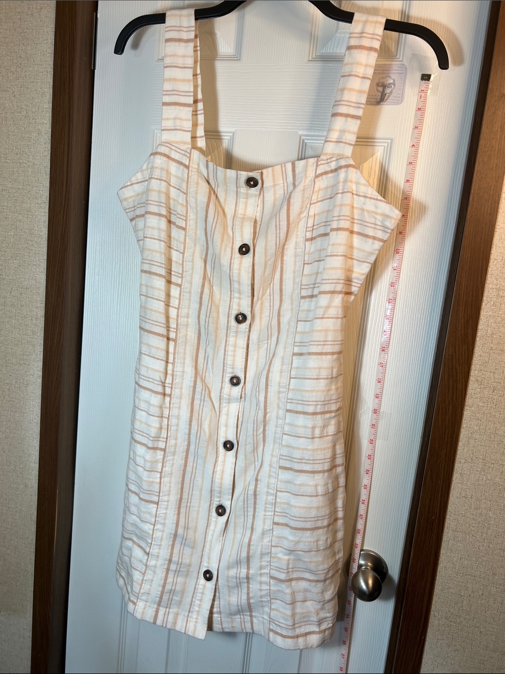 Roxy Cream and Tan Striped Button-Front Mini Dress